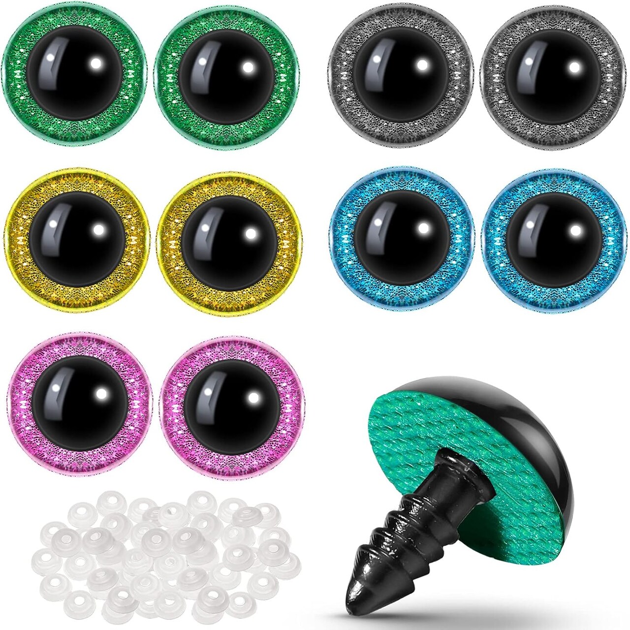 100 Pieces Large Safety Eyes (12mm,Brown, Purple, Green, Yellow)